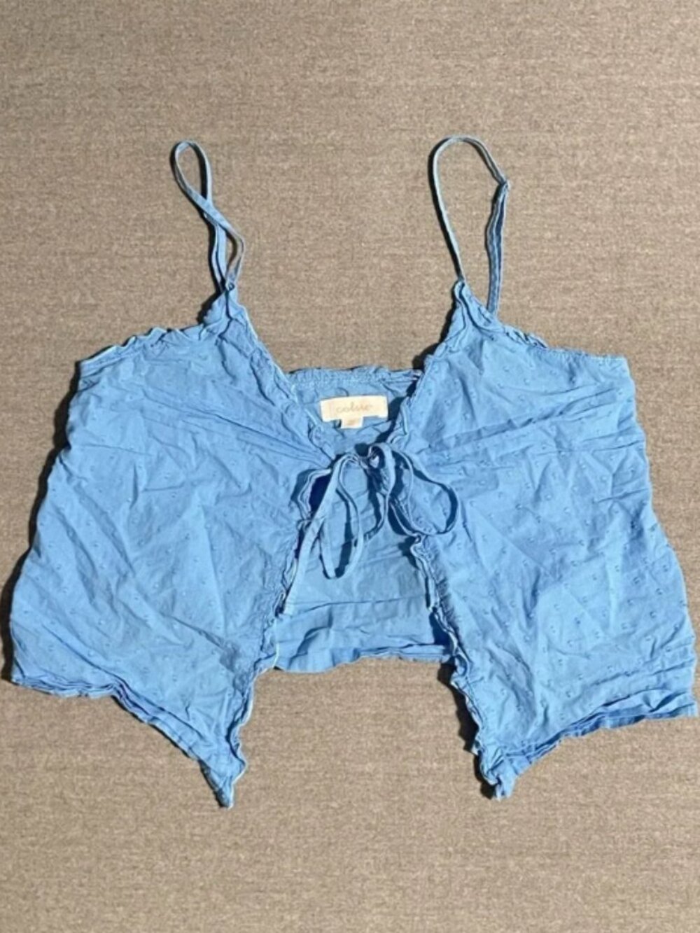 Colsie Blue Tie Front Cami Top XS Ruffle Trim Lightweight Bralette Style